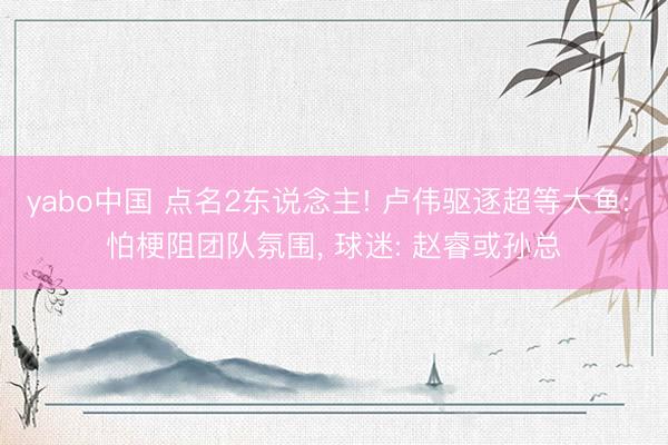 yabo中国 点名2东说念主! 卢伟驱逐超等大鱼: 怕梗阻团队氛围， 球迷: 赵睿或孙总