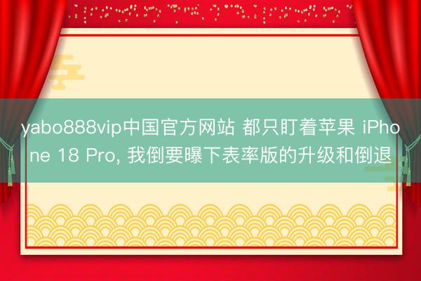 yabo888vip中国官方网站 都只盯着苹果 iPhone 18 Pro， 我倒要曝下表率版的升级和倒退